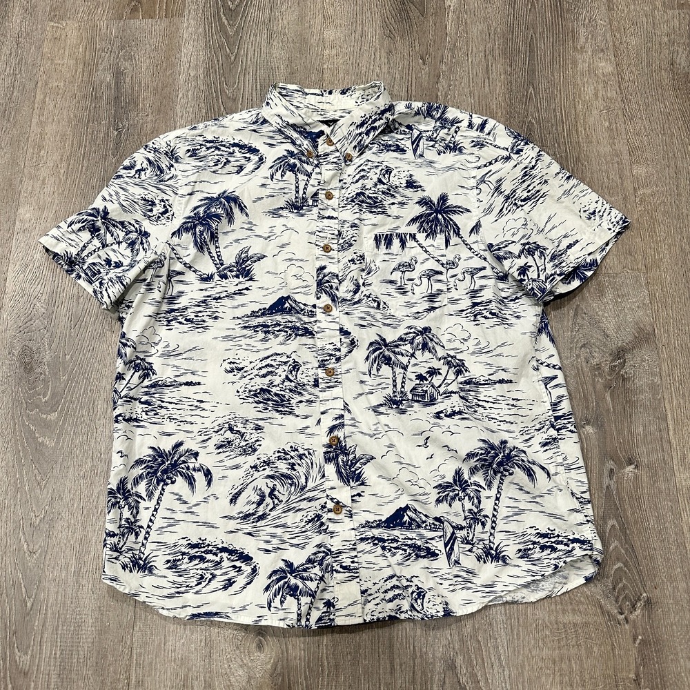 American Eagle Shirt Men's XL Hawaiian Tropical Palm Tree Button Down Shirt - Picture 2 of 11